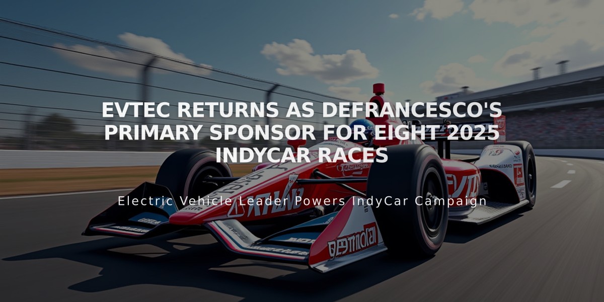 EVTEC Returns as DeFrancesco's Primary Sponsor for Eight 2025 IndyCar Races