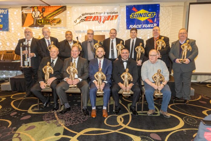 Trophy presentation on dirt track stage