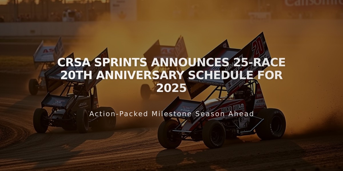 CRSA Sprints Announces 25-Race 20th Anniversary Schedule for 2025