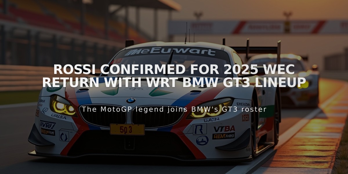 Rossi Confirmed for 2025 WEC Return with WRT BMW GT3 Lineup