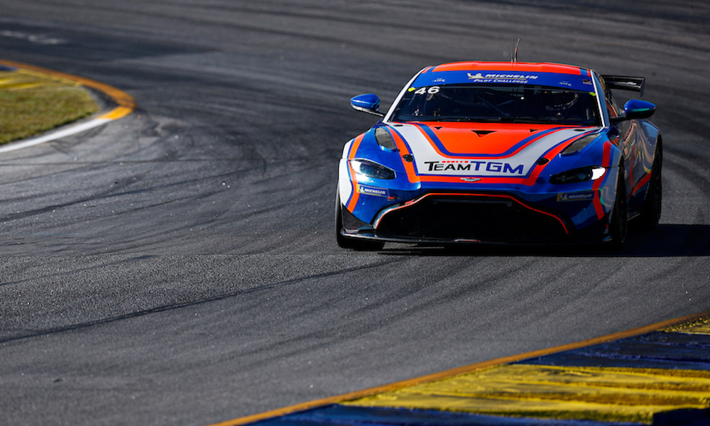 Blue-orange race car at Daytona