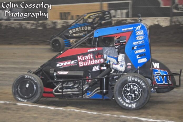 Sprint car racing on dirt track