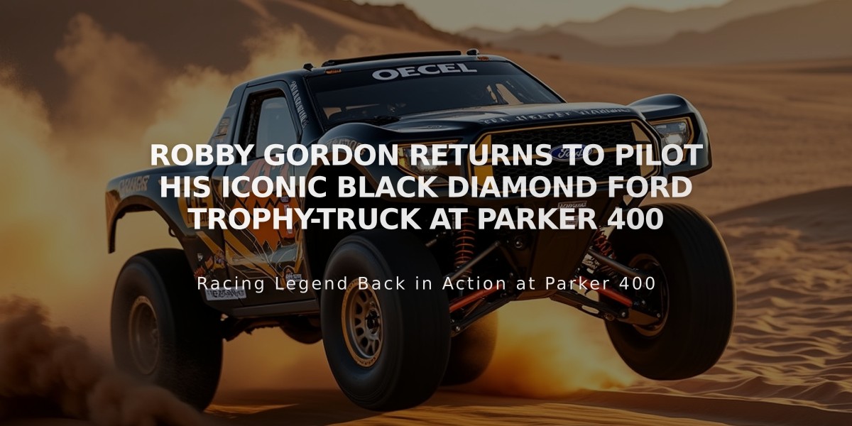 Robby Gordon Returns to Pilot His Iconic Black Diamond Ford Trophy-Truck at Parker 400