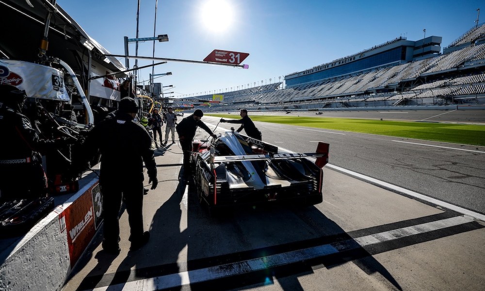 Race car entering pit lane