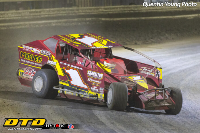 Red and yellow dirt track racecar