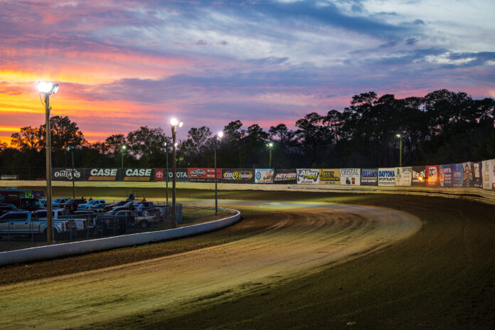 Sunrise over dirt track at Volusia