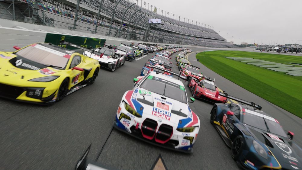 Race cars competing on race track