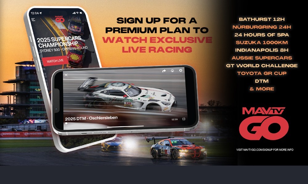 Advertisement with racing theme and buttons