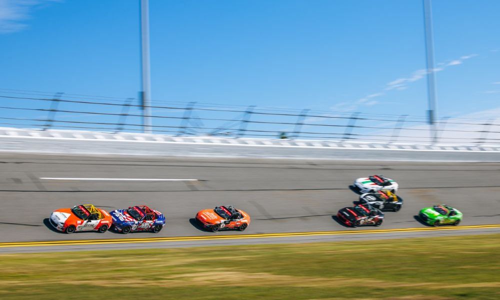 Race cars compete at track