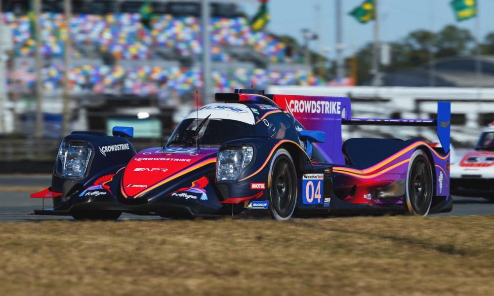 Race car speeding on track