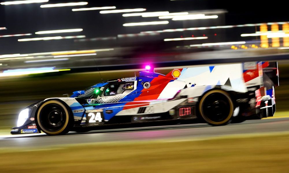 Byron's NASCAR car racing at night