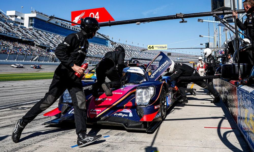 IMSA race car in pit lane