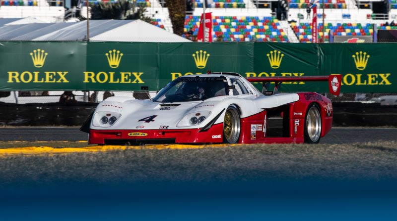 Red and white vintage racing car