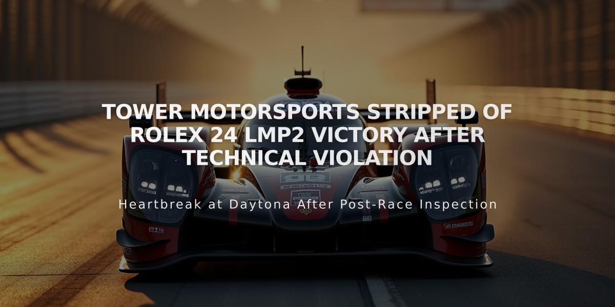 Tower Motorsports Stripped of Rolex 24 LMP2 Victory After Technical Violation