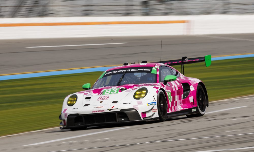 Pink Alpine F1 car on track