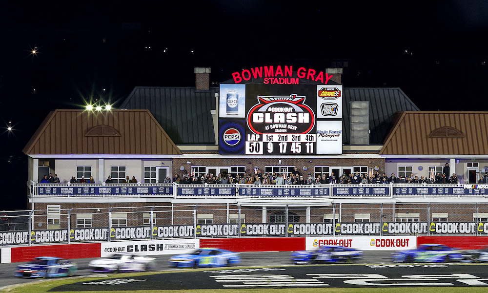 NASCAR race under stadium lights