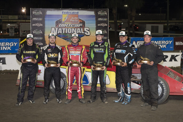 Six UMP Modified race winners with trophies