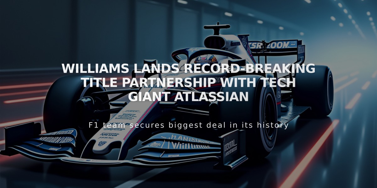 Williams Lands Record-Breaking Title Partnership with Tech Giant Atlassian