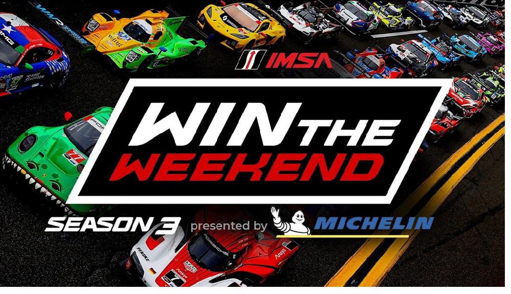 Racing cars compete at IMSA event