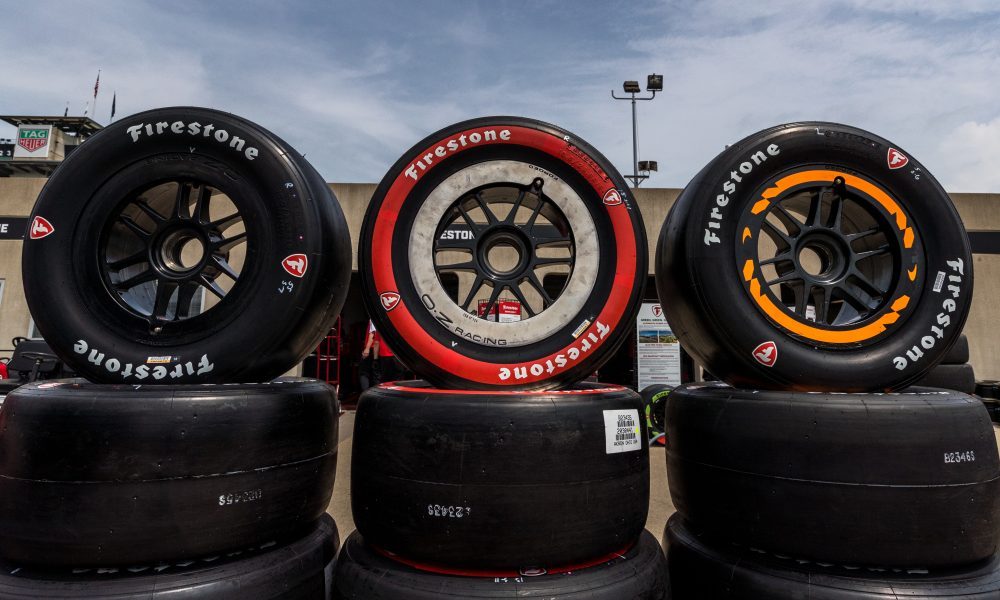 Racing tires in pit lane.