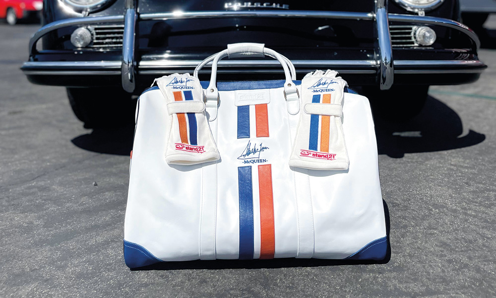 Racing bag with white gloves