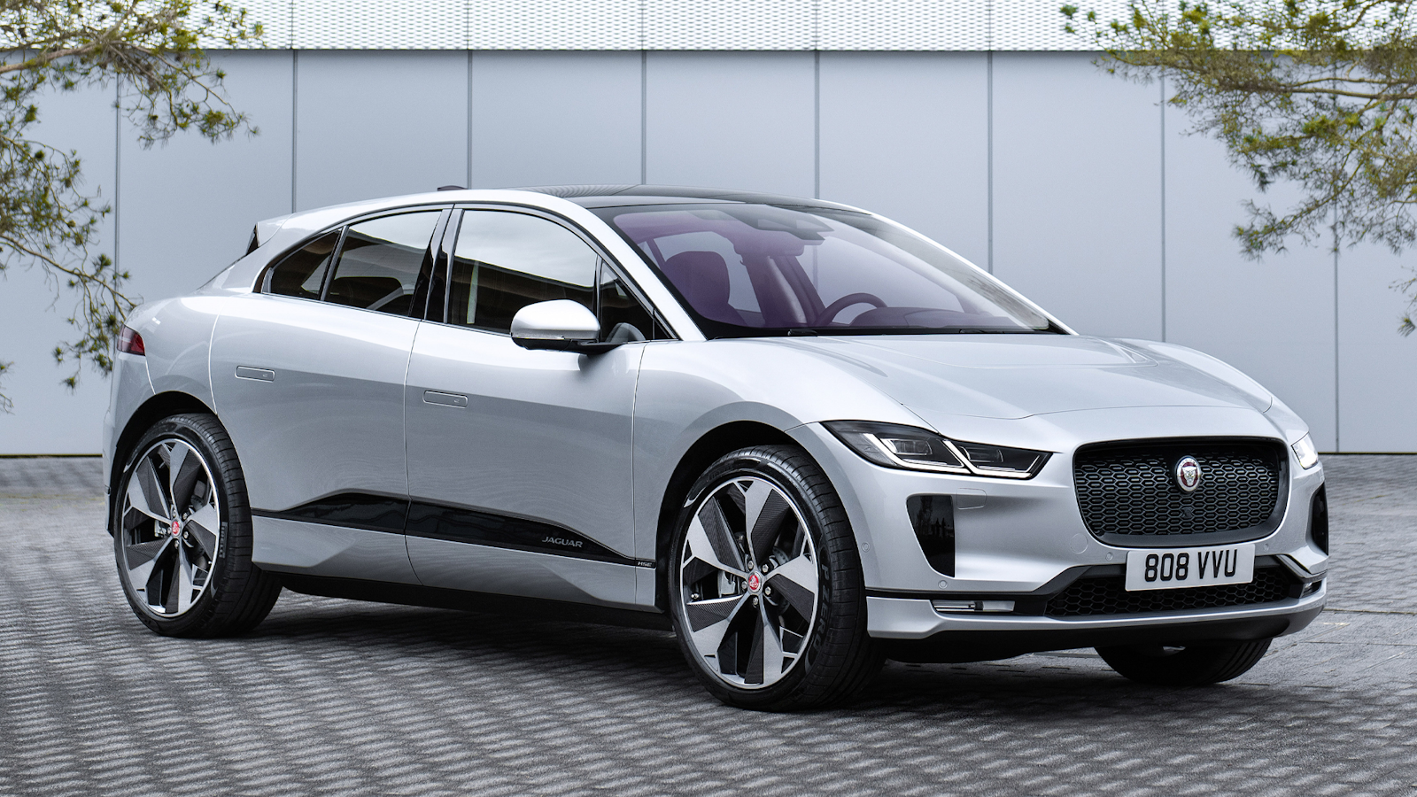 Front view of silver Jaguar I-Pace