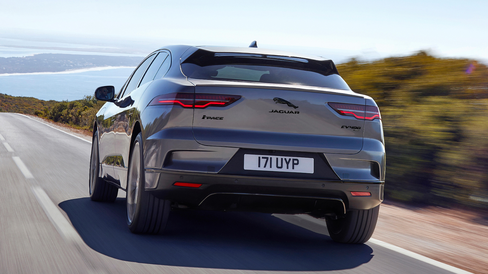 Jaguar I-Pace rear view on road