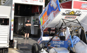 Race car parked by hauler