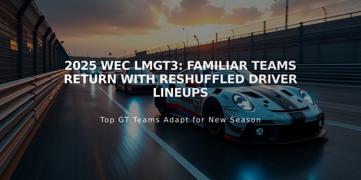 2025 WEC LMGT3: Familiar Teams Return with Reshuffled Driver Lineups