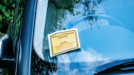 Parking fine ticket on windshield