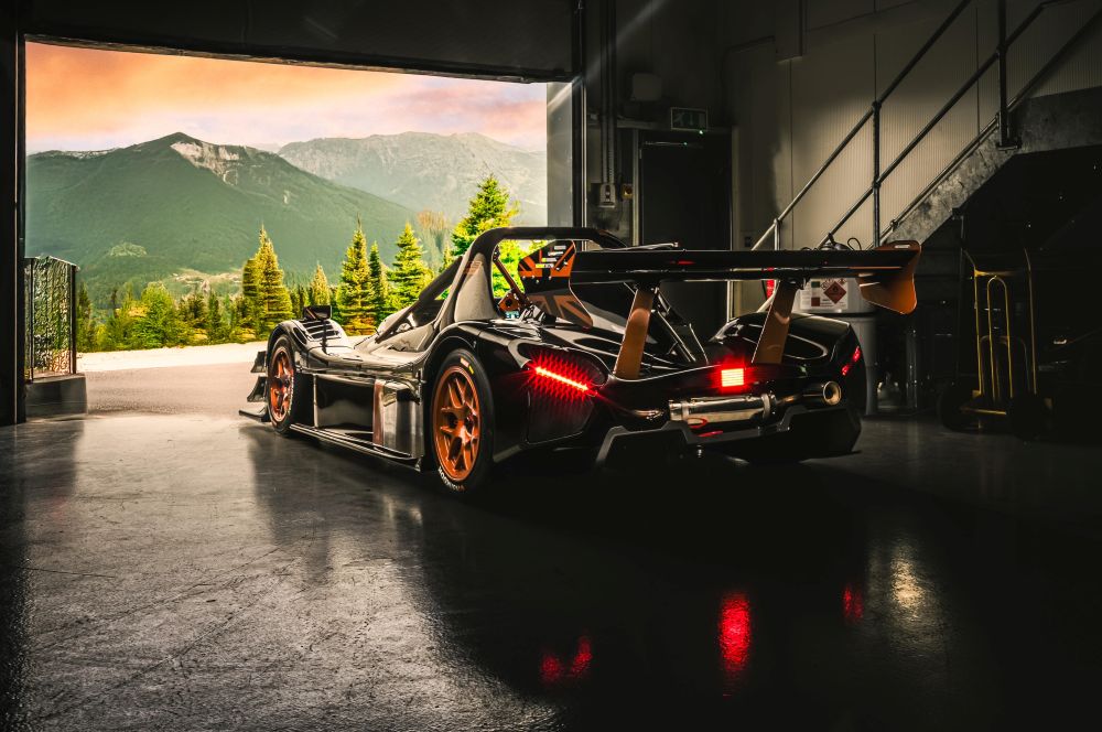 Radical SR3 race car in garage