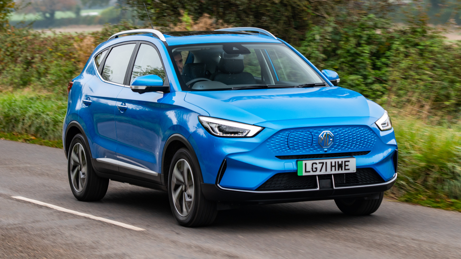 Blue MG ZS EV front view