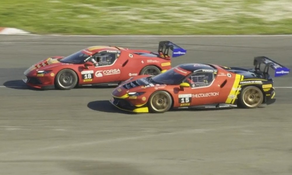 Racing car on track at sunset