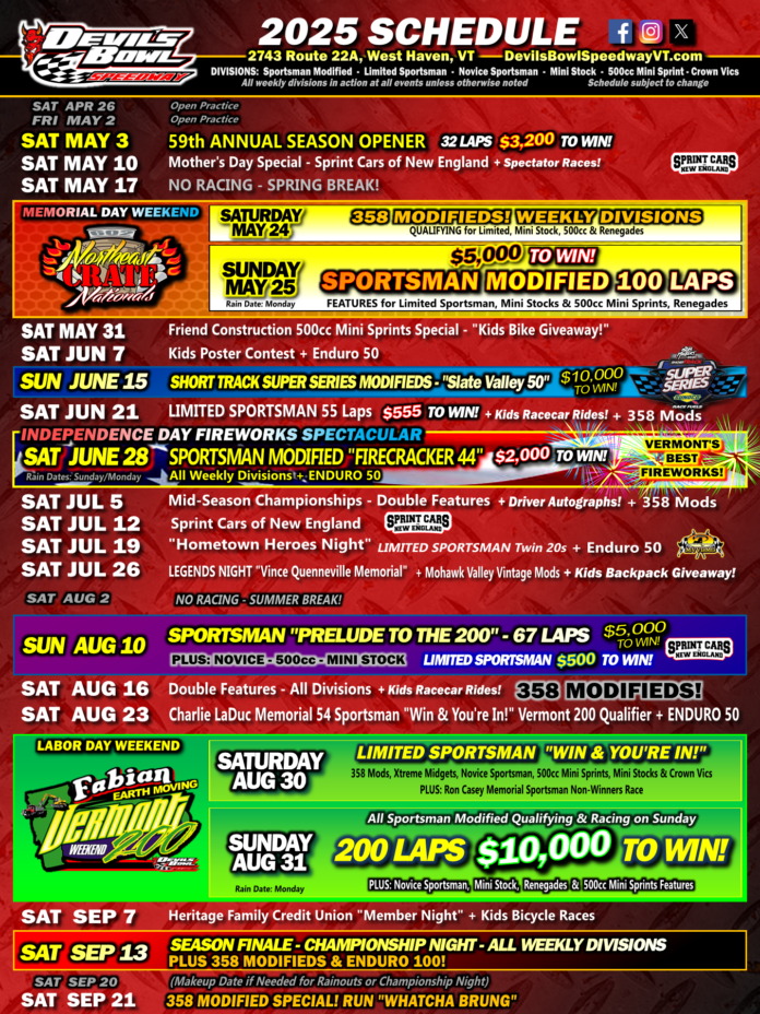 2025 Dirt Track Racing Schedule